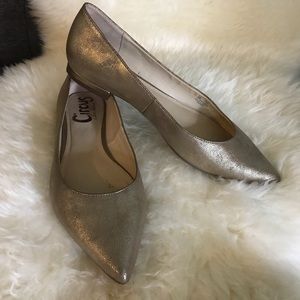 Gold pointy toe flats